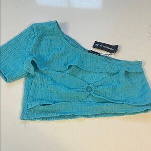 PrettyLittleThing Turquoise Textured Crop Top